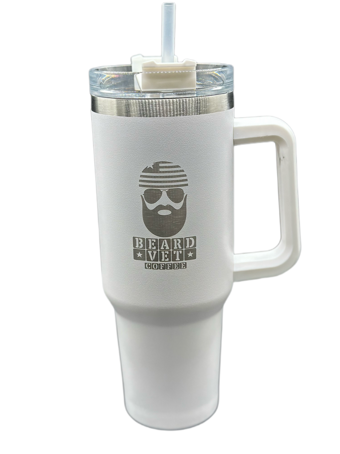 Beard Vet 40 oz Tumbler with Handle - White