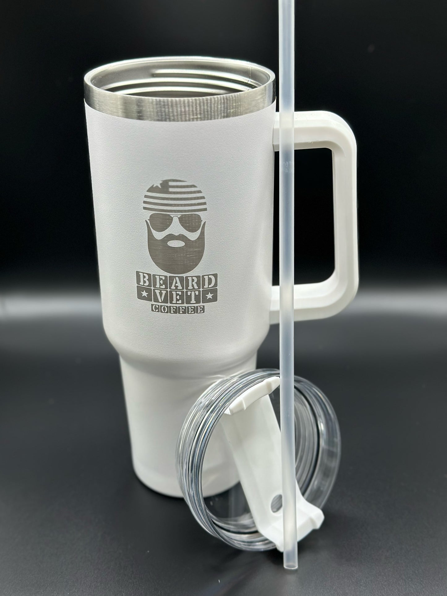 Beard Vet 40 oz Tumbler with Handle - White